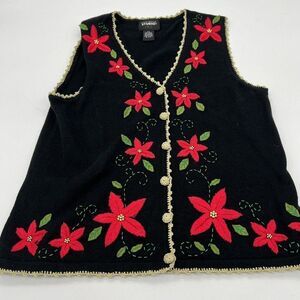 DESIGNERS ORIGINALS STUDIO Poinsettia Ugly Christmas Vest Vintage Size Petite S